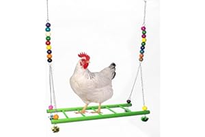 Nynelly Jouets à Bascule de Poulet, Perche en Bois Naturel pour Perroquet de Poulet Ara, Accessoires de Poulailler Debout Libre de Poulet,Vert
