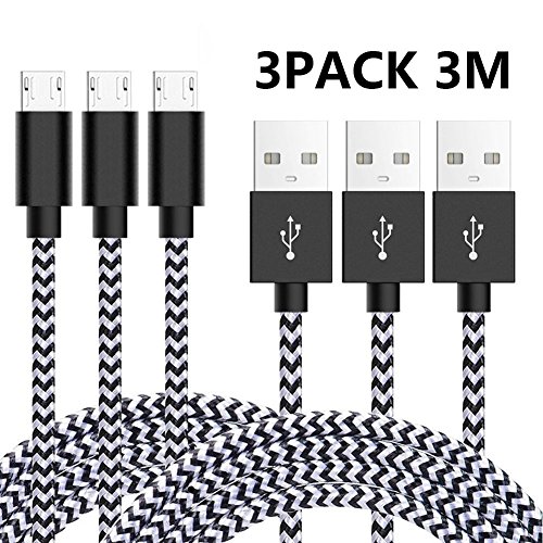 Micro USB Kabel ViiVor 3-Pack Nylon Geflochten leicht Kämmbar sind Android USB Ladekabel für Samsung, Huawei, Sony, HTC, Nokia,Nexus, Xiaomi, Kindle, Android Smartphones usw. (3pack 3M)