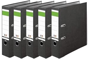 IC-Office 5er Pack Ordner A4 8cm breit schwarz Aktenordner Ringordner Briefordner Büroordner Schlitzordner Blauer Engel grüner Balken für Schule Studium Büro HomeOffice bis 3000 Blatt