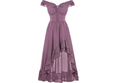 SCARLET Dark medeltida klänning hög låg volangfåll V-ringad A-linje midi korsettklänning - Amazon Deal & Rabatt