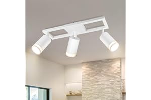 Dehobo Lampa sufitowa LED z 3 punktami, nowoczesne podwójne obrotowe lampy sufitowe GU10, biała lampa sufitowa z 3 punktami, do kuchni, sypialni, salonu, przedpokoju, jadalni, bez żarówek