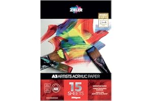 Acrylic Painting Pad - 300gsm Paper, 15 Sheets - by Zieler™ Linen Textured Surface & Acid Free. Ideal for Acrylic Painting. (A3)