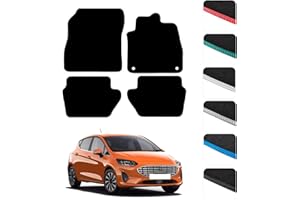 GCM - Car Floor Mats for Ford Fiesta Mk8 2017 To Present Full Coverage Floor Protection - Anti Slip & Fit Car Mat with Clips Easy to Clean Car Carpet for All-Weather- Red Edging, Carpet