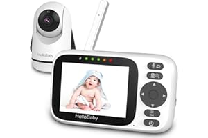 HelloBaby Monitor wideo dla dzieci z kamerą i dźwiękiem, noktowizor, obrót o 355° i nachylenie o 120° bez WiFi, wyświetlacz IPS HD, dwukierunkowy dźwięk, tryb VOX, 8 języków i utworów
