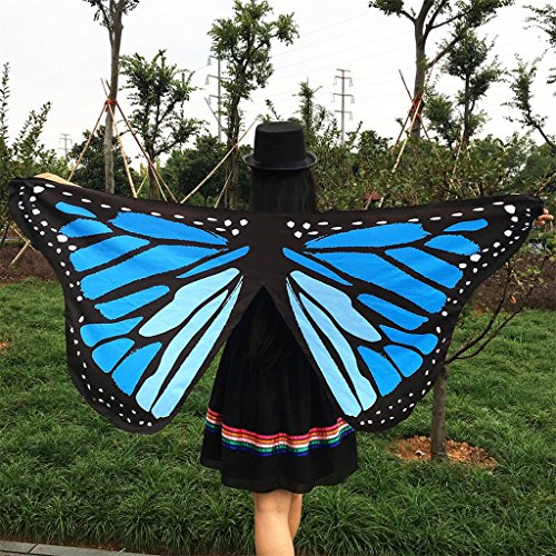 yipinco7285 147 x 65cm Butterfly Wings Fabric Shawl Scarf Ladies Dress Cape Costume (Blue)