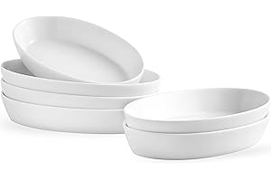 UIBFCWN Set di 6 Pirofile da Forno Ovali in Ceramica, 340ML, 19 x 11,4 x 3,6cm, Ciotole in Porcellana per Creme Brûlée, Piatti da Forno per Lasagne Torta Casseruola Tapas