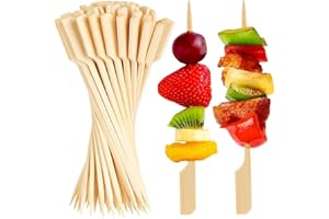 NAVOYS 50pc Bamboo Paddle Skewers - Biodegradable Wooden Cocktail Sticks for Burger Stacks, Vegetables, Fruit, Sweets, Skewers for BBQ, Ovens and Air Fryers, Appetisers and Platters (15cm)