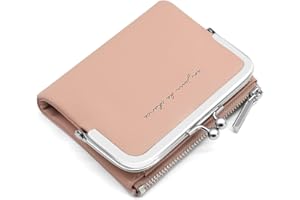 GOUNNU Damski portfel ze skóry PU, mały i krótki format damski portfel z wieloma przegródkami, mini portmonetka damska z 8 przegródkami na karty i kieszenią na monety z zamkiem błyskawicznym, Rosa,