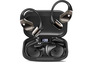 Conyat Open-Ear Headphones, Bluetooth 6.0 Wireless Earbuds Powerful Sound, 40H Open Ear Earbuds with Mic, Adjustable Ear Hooks, Ultra-Comfort, IPX7 Waterproof Earphones, Deep Black