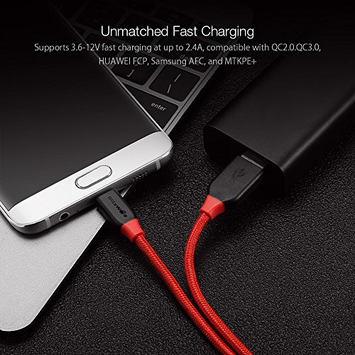 Micro USB Kabel, BlitzWolf 2.5m Nylon Datenkabel Micro USB Android Ladegerät mit Klettverschluss für Android, Samsung Galaxy S7 Edge / S6 / S5 / S4, Hinweis 5/4/3, HTC M9, Xperia Z3 Z2 , Moto X, LG, Sony, Nokia, Tablets, Power Bank (Schwarz & Grau) - 4