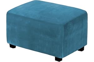 GYHH Velvet Plush Form Fit Stretch Rectangle Folding Storage Covers Ottoman Slipcovers Removable Footstool Protect Footrest Covers Elastic Bottom (Peacock Blue,Large)
