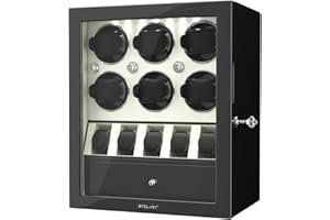 XTELARY Caja giratoria automática para Relojes con Compartimentos Flexibles para Guardar Relojes y Joyas, iluminación LED integrada, Motores Mabuchi silenciosos