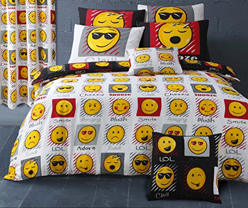 Double Bed Duvet / Quilt Cover Black / White Reversible Bedding Set Smiley Bedding Mojis / Faces / Expressions / Emoticons