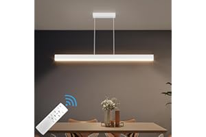 Klighten Led Lámpara Colgante De Comedor, Regulable 3000K–6000K, Lamparas de Techo Con Mando a Distancia, Lámpara De Comedor Diseño Lineal Altura Ajustable 150cm, Para Cocina Oficina 100CM/36W, Blanco