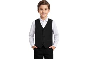BSBUY Formell kostymväst för pojkar barn V-ringad klänning väst klassisk | Enfärgad bröllopskostym väst, formell kostym väst outfit, blazer skola midjerock, button down smoking formell kostym