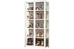 CHAANG vitrinas para colecciones vitrina expositora vitrina vitrina cristal vitrinas de cristal Marco de bambú natural, la puerta del gabinete está dividida, sellada y a prueba de polvo, fácil de instalar y