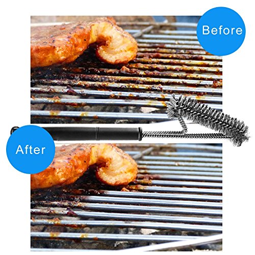 BBQ Grill-Bürste von asscom TM – 18 „- 3 Edelstahl-Bürsten in 1 und einen kleinen 100% kleine Silikonpinsel – Best Barbecue-Reiniger Werkzeuge Zubehör – Outdoor-Küche Drahtborsten Reinigung Grates Parts Set Weber Holzkohle, Charbroil, Gas, elektrischer Handgriff, Porzellan, Infrarot-Grills - 9