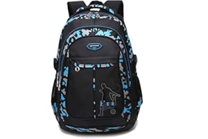 Amythe Mochila Escolar para Niños de 7-14 años, Mochilas de Viaje Impermeables de Nailon Camuflaje, Mochila para Portátil de 15 Pulgadas para Colegio - Azul