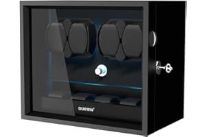 DUKWIN Watch Winder for 4/6/8/12 Automatic Watches, Lockable Automatic Winders with Extra 4/6 Watch Spaces, 4 Rotation Modes, Flexible Pillows, Quiet Motor and Blue Backlight