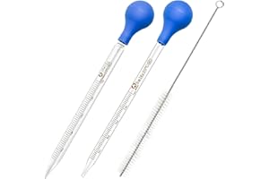 DESON Pipetta Vetro, 2 Pezzi 5ml 10ml Contagocce Graduato di Vetro con Spazzola Pulizia per Liquida, Olio Essenziale, Trucco artistico, Laboratorio Chimica