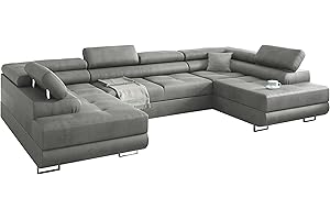KREATIVE FURNITURE & DESIGN Ecksofa MIAMI U eckcouch mit schlaffunktion und bettkasten, U Form Couch, Eckcouch mit schlaffunktion, Ecksofa mit Bettkasten, wohnlandschaft xxl, 338 x 203 cm (Hochwertiger Stoff) (Grau)