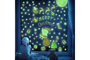 ANHUIB Glow in the Dark Christmas Window Stickers,Merry Christmas Wall Sticker,Xmas Snowflake Window Decals,Luminous Christmas Tree Snowflake Sticker for Kid Room Nursery Bedroom Party Wall Decoration