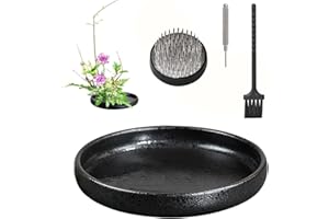 WANDIC Forniture per composizioni Floreali, Ikebana Fiore di Rana in Ceramica Tondo Poco Profondo Kenzan 6 cm, per la Decorazione Floreale di casa, Nero maculato (L)
