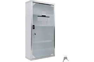 ‎LARS360 LARS360 Medizinschrank, Rostfreier Arzneischrank für Medikamenten Aufbewahrung & Verbandskasten, Abschließbar Medikamentenschrank mit Tür aus Gehärtetem Glas, 30 x 12 x 57,5cm (4 Regalen)