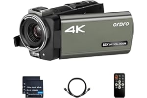 ORDRO Camescope Caméra vidéo 4K AX65 avec Zoom Optique 12x, Youtube en Direct avec écran Tactile IPS 3,5" 1080p 60 fps WiFi Caméscope Vlog Caméra avec Carte SD 64 Go