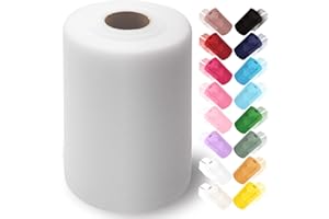 Ableme Deco Tulle Fabric Roll 6 Inches x 100 Yards (15cm x 91m) Tulle for Tutu Dress Pom Poms Gift Wrapping Baby Shower Wedding (White)