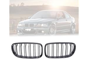 ZAYMDO Front Kidney Grille Grill, 1 Pair Gloss Black Dual Slat Front Kidney Bumper Grill Replacement for BMW 3 Series E90 E91 2009-2012