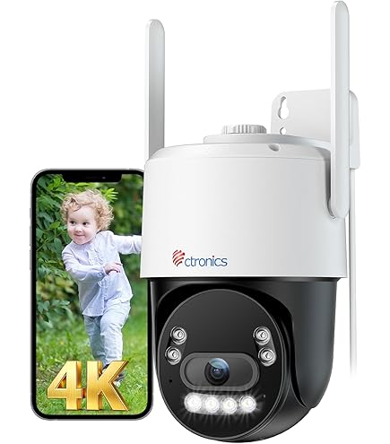 Ctronics 5MP PTZ Telecamera Esterno/Interno, 2,4/5 GHz WiFi Videocamera Sorveglianza Con 2560X1920P, Visione Notturna A Colori, Rilevamento Umano, Tracciamento Automatico, Audio Bidirezionale, IP66