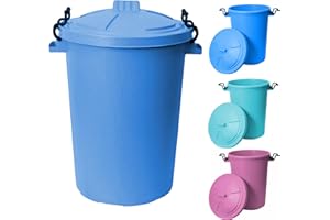 Latchini 50L Litre Outdoor Bin Large Heavy-Duty Weather Resistant and Food Grade Plastic Dustbin Trash Can Garbage Bin with 2 Clip Locking Lid for Indoor/Outdoor Storage Container of Animal Feed|Blue