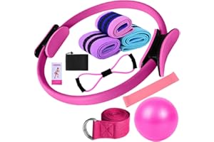 SOUUXIU Conjuntos de Yoga para Mujeres Pilates en casa Equipo Pilates Anillo mágico Bandas para glúteos para ejercitar glúteos Pelota de Yoga 25 cm Figura 8 Banda de Resistencia Bandas de Yoga