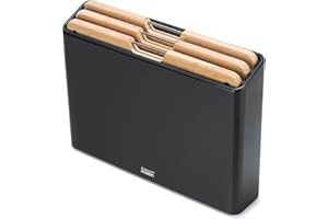 Joseph Joseph Folio Set de 3 Planches à Découper en Bambou, Premium, Etui en Acier Inox pour, Rangement Cuisine, Noir