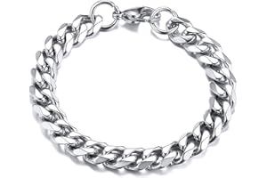 TempBeau Mens Bracelets Silver Curb Chain : Chunky Chain Bracelet Stainless Steel 8mm 10mm 12mm Wrist Bangle Jewelry Gifts for Men Boy Women Hip Hop Rapper