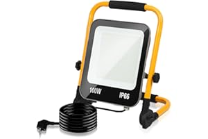 ‎YAKIMZ Yakimz 100W LED Baustrahler Arbeitsleuchte 10000LM 144 LEDs IP66 Wasserdicht Bauscheinwerfer 6000K Arbeitsscheinwerfer Kaltweiß Faltbarer Austellenlampe, Für den Innen