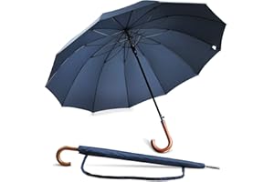 NINEMAX Parasole Długie - DłUgi Parasol Wiatroszczelny Mocny,12-Ramienny Parasol Z Drewnianą RąCzką - Odpowiedni Dla MężCzyzn I Kobiet(Granatowy)