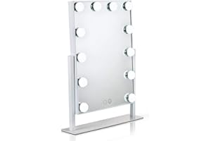 Waneway Hollywood Mirror with Lights for Makeup Dressing Table, Lighted Vanity Mirror with 12 Dimmable LED Bulbs and Plug in Power Supply, White