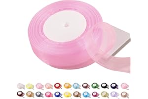 POPOYU Chiffonband Rosa,25mmx45m Organzaband Rosa Schleifenband Hochzeit Geschenkband Hochzeit Tüllband Transparent Satinband Rosa für Weihnachten Hochzeit Taufe Geburtstag