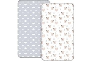‎GLLQUEN BABY 2 Stück Jersey Spannbetttuch für das Kinderbett, 100% Mikrofaser- Atmungsaktiv, 120 x 60cm Öko-text100 Gemütliche und leichte Baby Bassinet Laken, Passend für alle Matratzenformen（Bär）