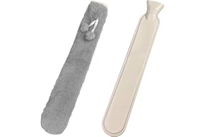 Avesteir Wärmflasche Lang mit Bezug, Lange Wärmflasche Schlauch 1 Liter, Flauschig Schlauchwärmflasche, Längliche Wärmeschlauch, Long Hot Water Bottle für Nacken, Schulter, Unterleib, Rücken (Grau)