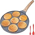 Bobikuke Pancake Pan Induction, Smiley Face Pancake Frying Pan Non Stick, 7 Holes Mini Pancake Maker for Kids 26cm - Black