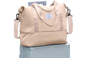 SEAFEW Sac de Voyage Femme Sac fourre-Tout de Sport pour Homme Imperméable Sac de Week-End, Cabine Avion Ryanair Bagage Cabine 40x20x25 easyjet 45x36x20 Extensible Sac de Gym,A4-Beige