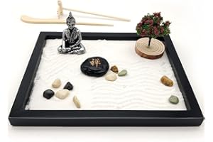 LuXianYS Zen Sand Meditations-Ornamente,Japanese Zen Garden for Desk, Zen Garten Zubehör, Mini Meditation Rock und Sand Garden Holzsockel