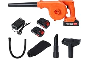 Calager Cordless Leaf Blower,18V Cordless Garden Vacuum with 2 Batteries and Charger, 2 in 1 Electric Leaf Blower & Vacuum,Small Lightweight Battery Powered Garden Blower for Lawn Patios (Orange)