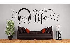 ‎TJAPALO tjapalo® a32 Deko Wandspruch Wandtattoo Musik Wohnzimmer Musikspruch Jugendzimmer Musik ist mein Leben Wandtattoo Music is my Life, Größe: B120xH37cm, Farbe: schwarz