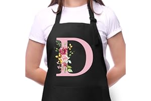 SINEKONG Fartuchy damskie z inicjałami, wodoodporny regulowany fartuch kuchenny z 2 kieszeniami, prezenty dla mamy, żony, dziewczyny, urodziny, Boże Narodzenie do kuchni restauracja bar podlewanie, ogrodnictwo