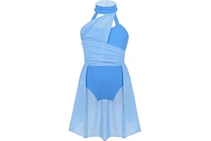 CHICTRY Big Girls Kids Sleeveless Halter Neck Ruffle Dance Leotard Lyrical Dancewear Costumes