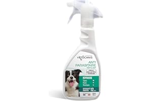 VETOCANIS, Spray Anti-puces et Anti-Tiques et Anti-Moustiques pour Chien, Spray Antiparasitaire 500ML, Répulsif Efficace 12 JOURS